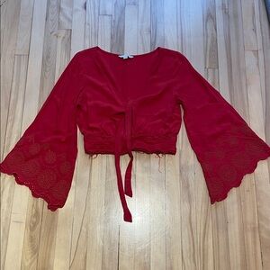 American Eagle Outfitters Vibrant Red Top with Bell Sleeves